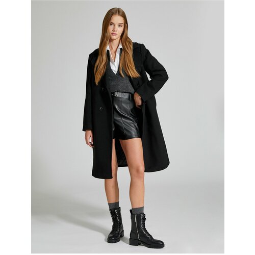 Koton Long Oversize Cashmere Coat Double Breasted Buttoned with Pockets Cene