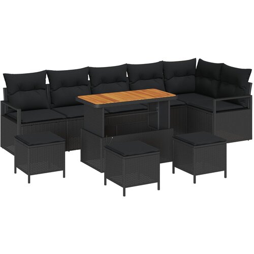VidaXL 10-dijelni Vrtni Set Sofa s Jastučićima Crni Poli Ratan Akacija, 2-sjedna Vrtna Sofa s Odjeljkom za Pohranu i Jastučićima Crni Poli Ratan, 4-dijelni Vrtni Set za Jelo s Jastučićima Crni Poli Ratan Akacija Slike