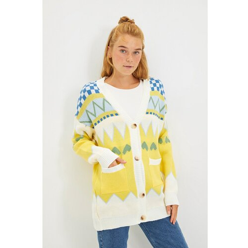 Trendyol yellow Jacquard Knitwear Cardigan Slike