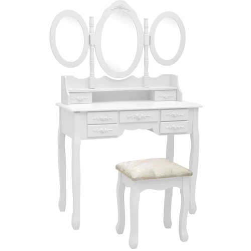 vidaXL toaletni stolić sa stolcem i trostrukim ogledalom bijeli