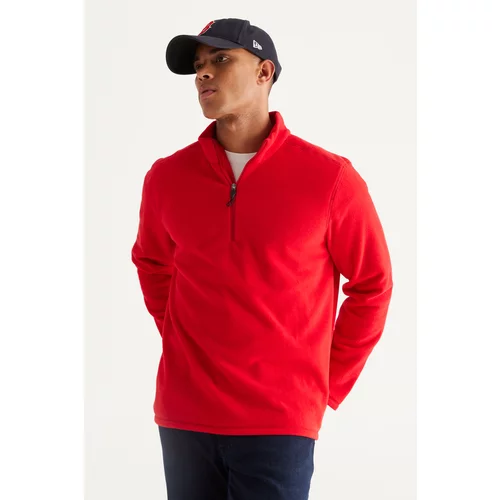 AC&Co / Altınyıldız Classics Men's Red Anti-pilling Anti-Pilling Standard Fit Bato Collar Cold-Proof Fleece Sweatshirt.