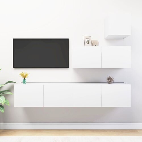 The Living Store Komplet TV omaric 4-delni bela iverna plošča - Komplet TV Omaric, (21374328) Cene