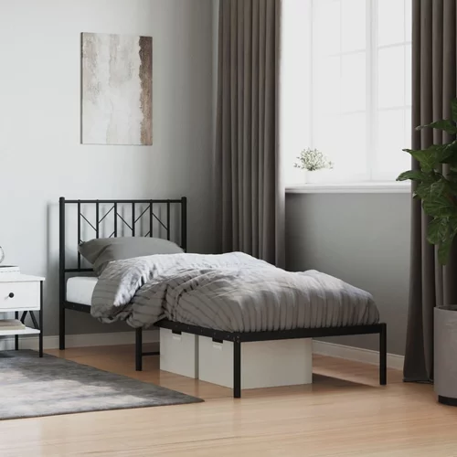 Metalni okvir za krevet s uzglavljem crni 80x200 cm