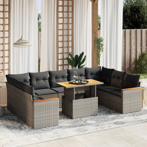 vidaXL 10-dijelni set vrtnih sofa od poliratana s jastucima sivi Cijene