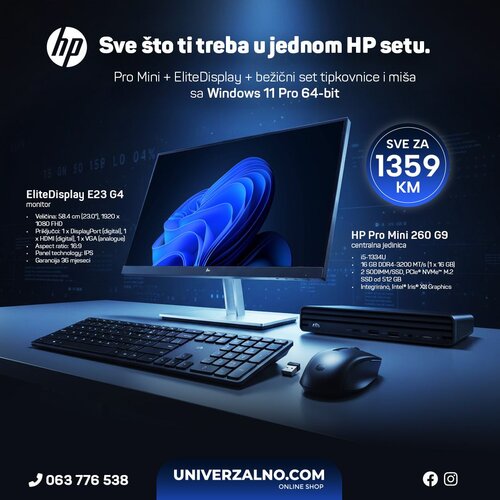 HP Mini desktop PC Pro Mini 260 G9 + EliteDisplay E23 G4 23" + 655 WRLS Combo Set Cijene