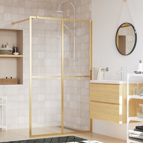 VidaXL Stijenka za walk-in tu&amp;scaron; sa staklom ESG zlatna 118 x 195 cm Slike