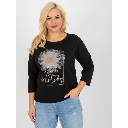 Fashion Hunters Women's black blouse plus size with inscription and rhinestones