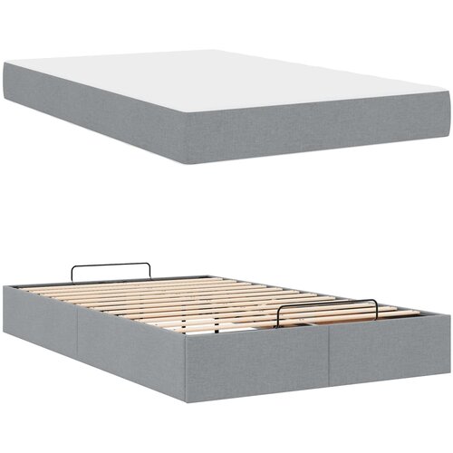  Okvir kreveta s madracem 2 kom. Svjetlosiva tkanina 120 x 200 cm Slike