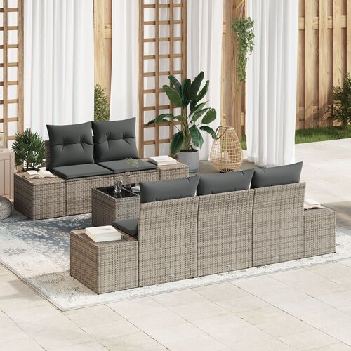 VidaXL set od 6 dijelova vrtne sofa s jastučićima sivi poli ratan Slike