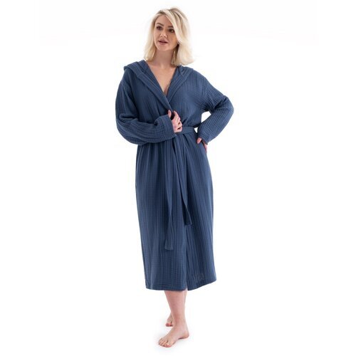 muslin - navy blue navy blue unisex bathrobe Slike