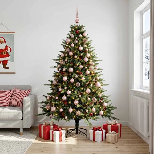  Umjetno božićno drvce s kuglicom 240 cm 300 LED lampica - Zelena 240 cm s LED-ima i ružičastim lopticama Cijene