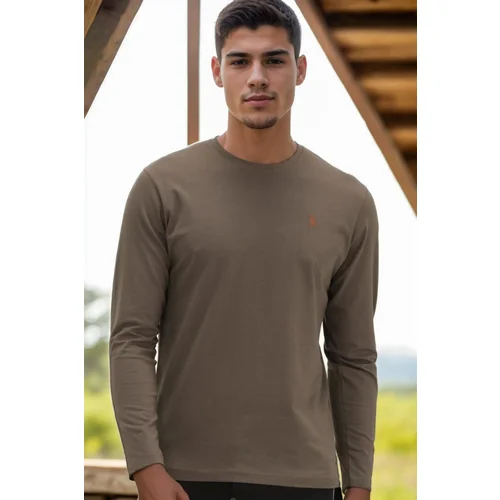 Dewberry T8588 BIKE COLLAR LONG SLEEVE T-SHIRT-PLAIN KHAKI