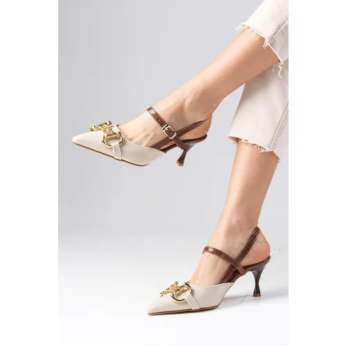 Mio Gusto Felicity Nude Women's Heeled Shoes with Buckle Accessorie Open Back with Buckle in the Side.