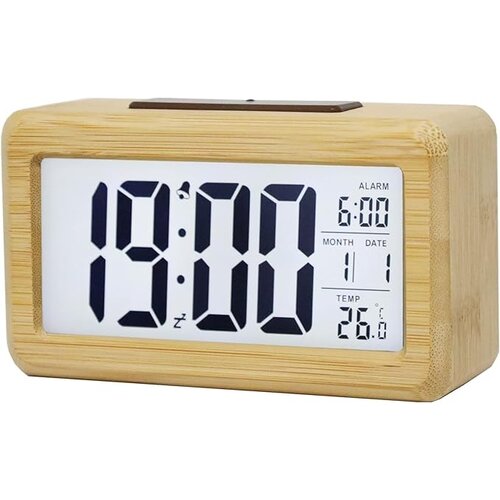 Venisymlis Lesena Digitalna Budilka, Velik Led Zaslon, Nočna Lučka S Pametnim Senzorjem, Funkcija Dremeža In Temperature, (22060501) Slike