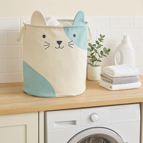 Premier Housewares Bela tekstilna otro&amp;scaron;ka &amp;scaron;katla za shranjevanje &amp;oslash; 40x48 cm Mimo Cat Face &amp;ndash; Slike