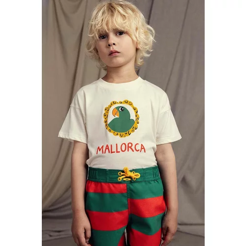 Mini Rodini Dječja pamučna majica kratkih rukava Parrot boja: bež, s tiskom
