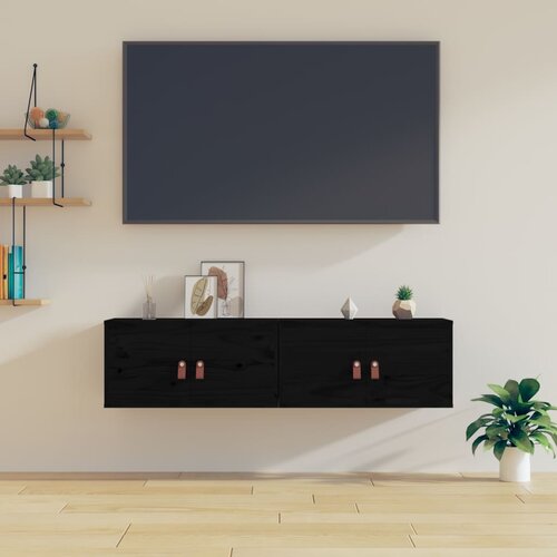 VidaXL Stenska omarica 2 kosa črna 60x30x30 cm trdna borovina Slike
