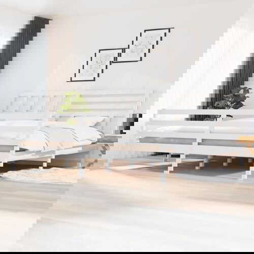 The Living Store Posteljni okvir bel iz trdnega lesa 200x200 cm - Posteljni Okvir, (21526060) Slike