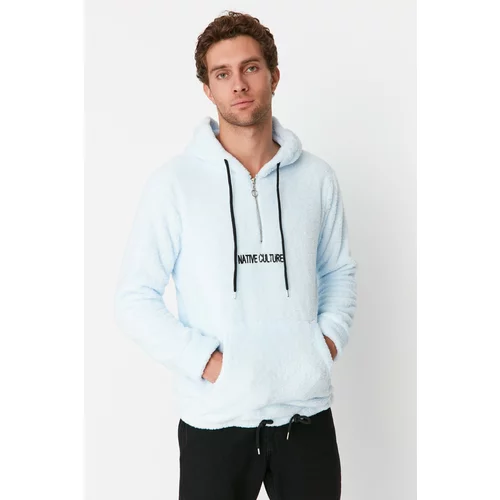 Trendyol Blue Men's Slim Fit Hooded Zippered Kangaroo Pocket Sweatshirt