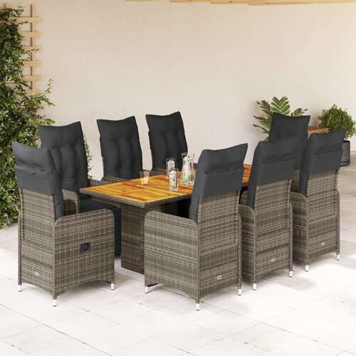 vidaXL 9-dijelni vrtni bistro set od poliratana s jastucima sivi Cijene