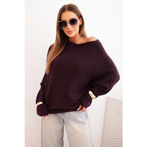 Kesi Włoski Women's asymmetrical batwing viscose sweater dark purple Cijene