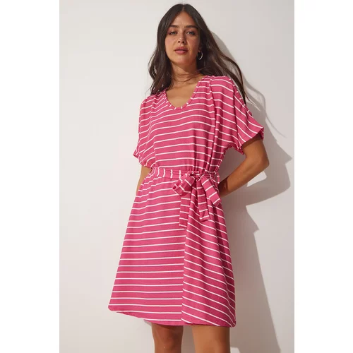 Happiness İstanbul Women's Pink Cut Out Detailed Knitted Summer Daily Dress