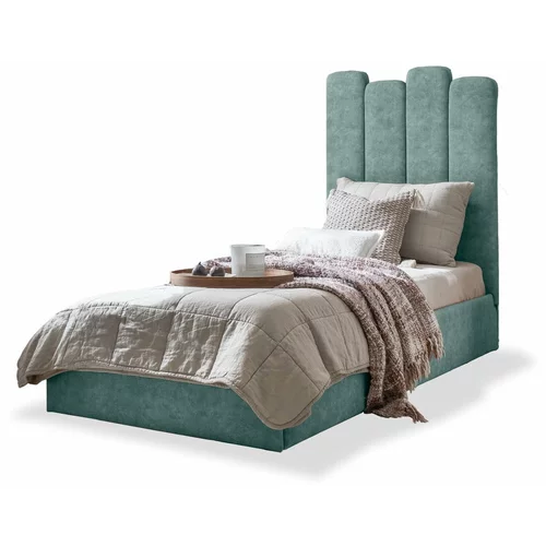 Miuform Tirkizno tapecirani krevet za jednu osobu s prostorom za pohranu s podnicom 90x200 cm Dreamy Aurora -