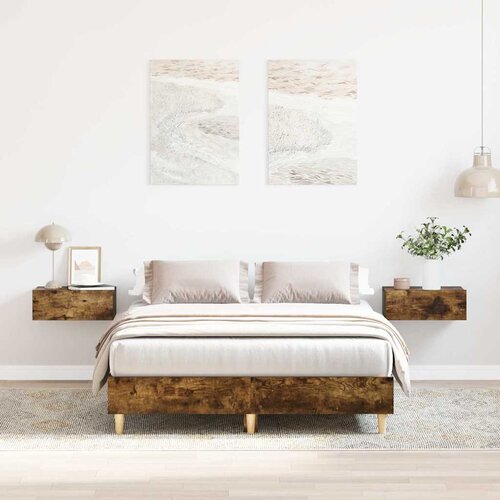 vidaXL Posteljni okvir brez vzmetnice dimljeni hrast 135x190 cm Cene