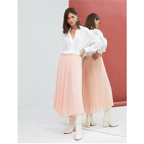 Koton Pleated Midi Skirt Chiffon Asymmetrical Cut With Lined. Slike