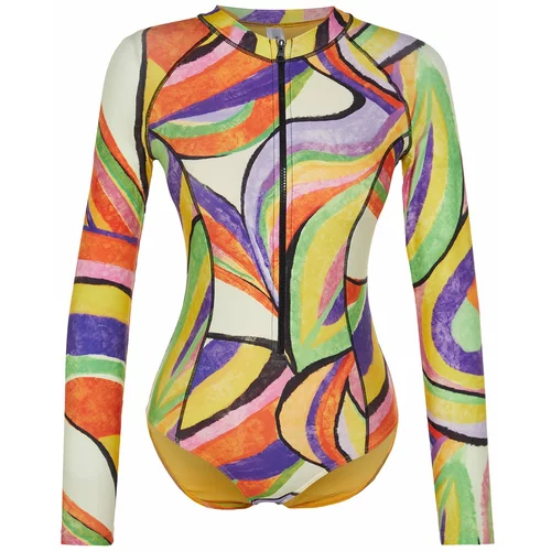 Trendyol Abstract Patterned Zippered Long Sleeve Surf Swimsuit