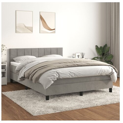  Box spring postelja z vzmetnico svetlo siv 140x190 cm žamet Cene