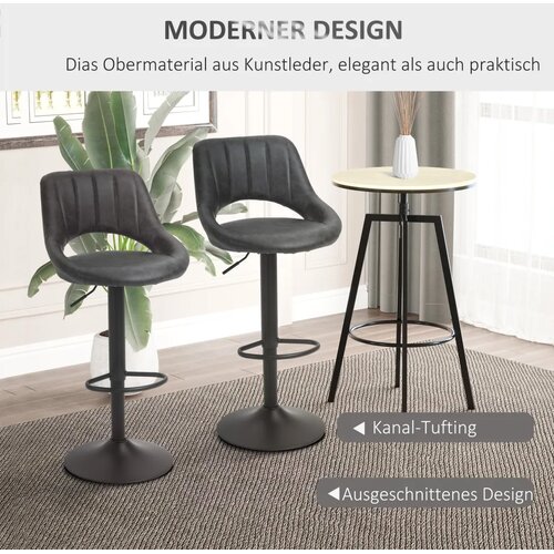  Set od 2 barske stolice izgled kože okretne podesiva visina oslonac za noge metalni okvir 47 x 52 x 87-109 cm siva Slike