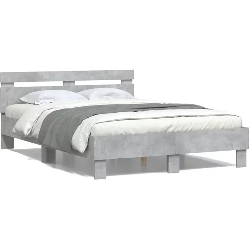  Okvir kreveta s uzglavljem siva boja betona 135x190 cm drveni