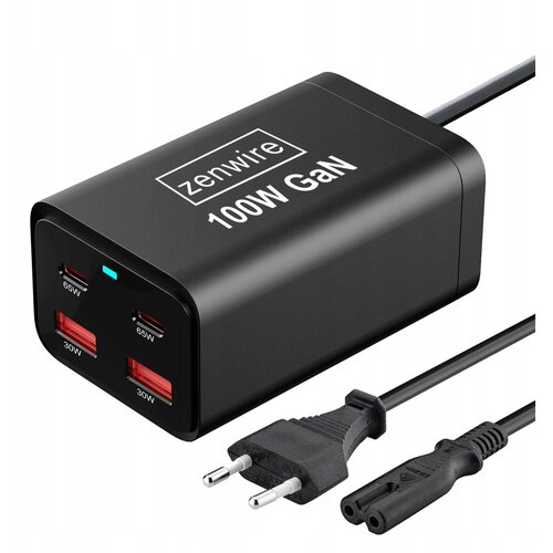 Zenwire GaN 3 100W USB polnilnik (2x USB-C 65W, 2x USB-A 30W) s 1,4 m AC kablom, EU vtič, (5000195782) Cene