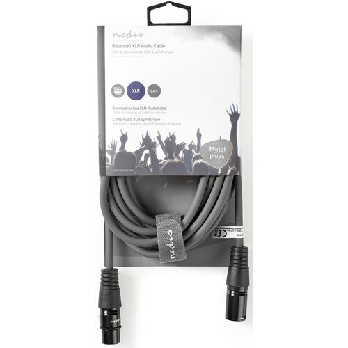 Nedis COTH15010GY50, Balansirani audio kabl, XLR 3-pinski mu&amp;scaron;ki, XLR 3-pinski ženski, Niklovani, 5,00 m Slike