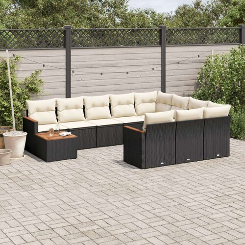 VidaXL 11-dijelni set vrtnih sofa od poliratana s jastucima crni Slike