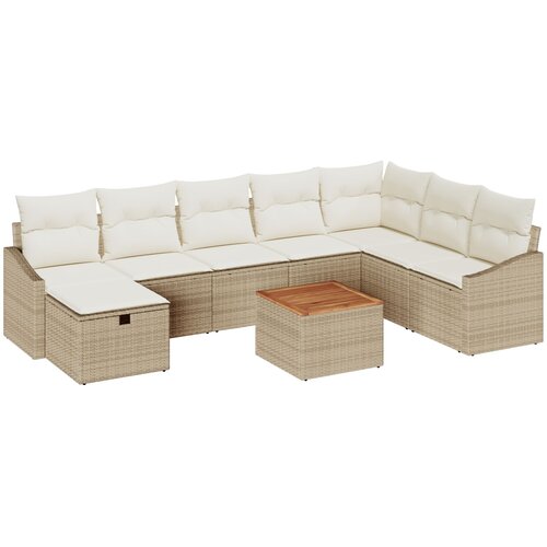 VidaXL 9-delni vrtni kavč set z blazinami Bež poli ratan, (22093892) Slike