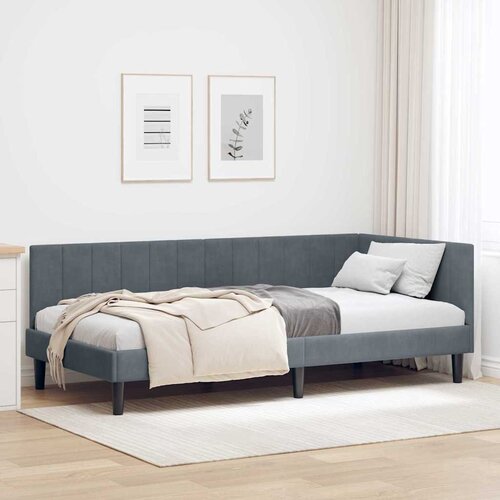 vidaXL Kutni okvir kreveta s uzglavljem Tamno siva 90 x 190 cm Baršun Cene