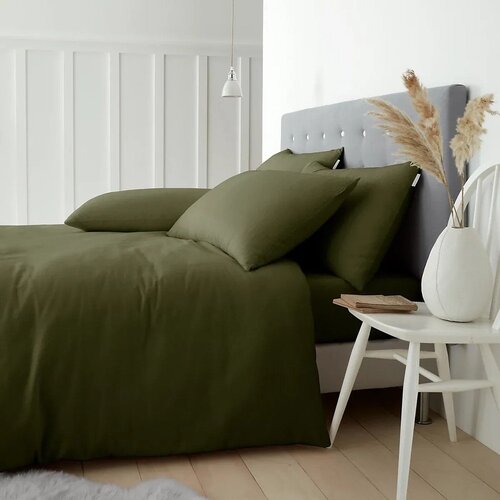 Catherine Lansfield Kaki zelena flanelna posteljnina za zakonsko posteljo 200x200 cm Brushed – Cene