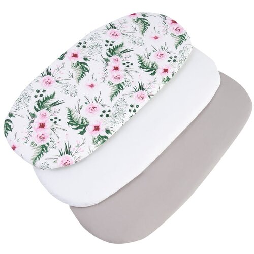 Medi Partners 3 – Pak – Fitted sheet for stroller – cotton – Flowers Pink – White – Gray Cene