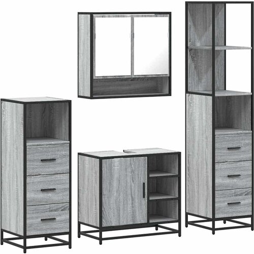 vidaXL 4-dijelni set kupaonskog namještaja siva boja hrasta drveni Cene