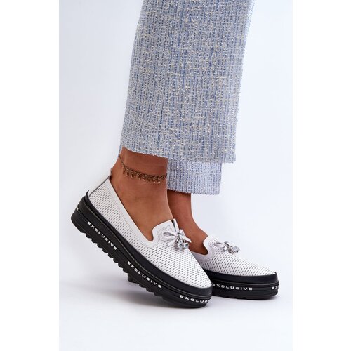 Kesi Women&amp;#039;s leather loafers on the S.Barski platform white Slike