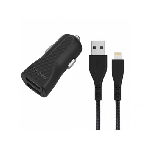 Energizer Avtopolnilec 2 USB 17W 3.4A HardCase s kablom Lightning na USB, Črna, (5000213737) Cene