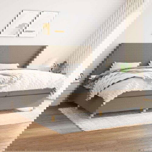  Krevet s oprugama i madracem smeđesivi 200x200 cm od tkanine Slike