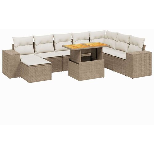 vidaXL 9-dijelni set vrtnih sofa s jastucima bež od poliratana Cijene