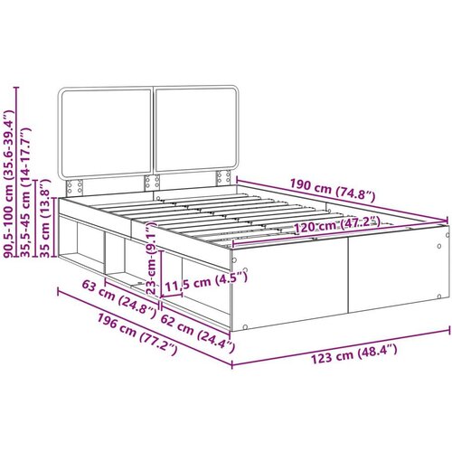  Okvir za krevet s uzglavljem Siva Sonoma 120 x 190 cm Slike