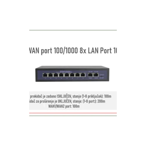  8x LAN PORT POE 10/100 + 2x WAN PORT 100/1000 POE SWITCH