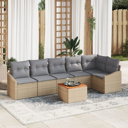 VidaXL 7-dijelni set vrtnih sofa s jastučićima Bež Poli ratan Akacija Slike