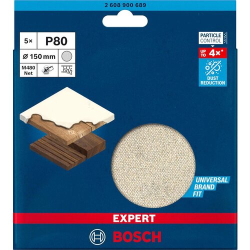 Bosch EXPERT M480 brusna mreža za rotacione brusilice od 150 mm, granulacija 80 - pakovanje od 5 komada - 2608900689 Slike