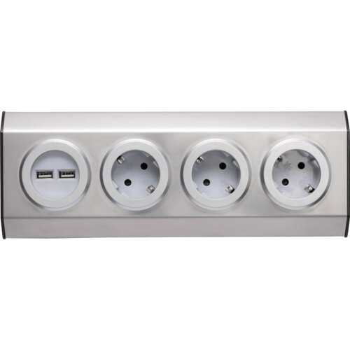 Home Razdelilnik s 3 vtičnicami + USB, INOX - KNV 03/USB Cene